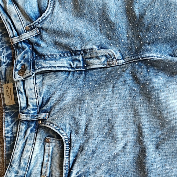 Pilcro Anthropologie High-Rise Gem Straight-Leg Jeans Rhinestone Embellished 31 - Picture 5 of 11